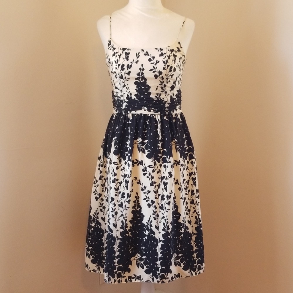 Ann Taylor Silk Black and Cream Floral Dress